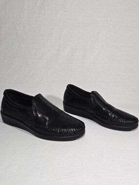 SAS Dream All-Day-Comfort Cushion-Outsole BLACK Snake-Leather Moccasin Size 8.5M